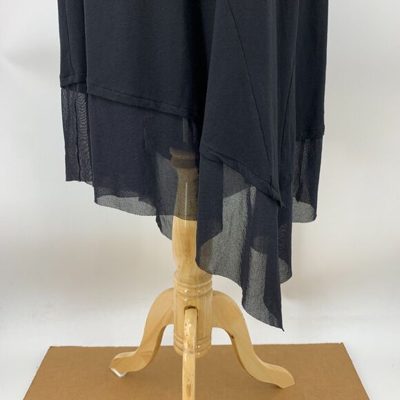 Eileen Fisher Midi Dress Womens PM Petite Black Semi Sheer Chiffon Asymmetrical - Picture 4 of 12